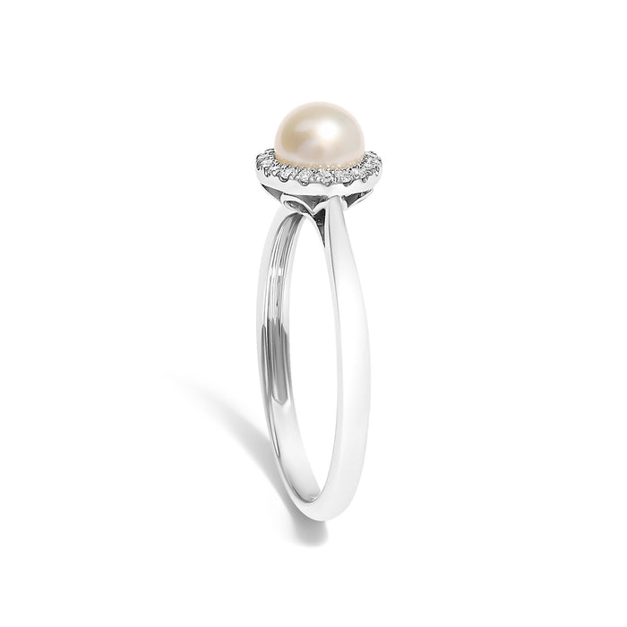5mm Cultured Freshwater Pearl and Diamond Halo Ring in 10K White Gold, photo 5