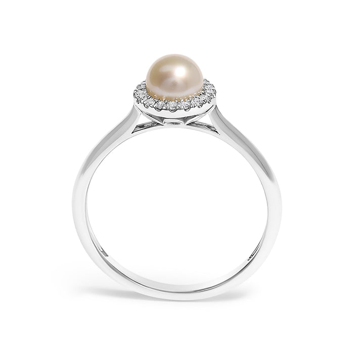 5mm Cultured Freshwater Pearl and Diamond Halo Ring in 10K White Gold, photo 6