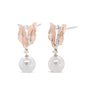 Aretes de botón colgantes florales con diamantes redondos de 1/6 ct. p.t. y perla cultivada redonda de 8mm en oro rosa de 14K, color H-I, claridad I1-I2, foto 1