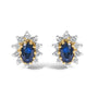 Aretes de botón de halo de sol radiante con diamantes y zafiro azul de 1/4 ct. p.t. en oro amarillo de 14K, foto 1