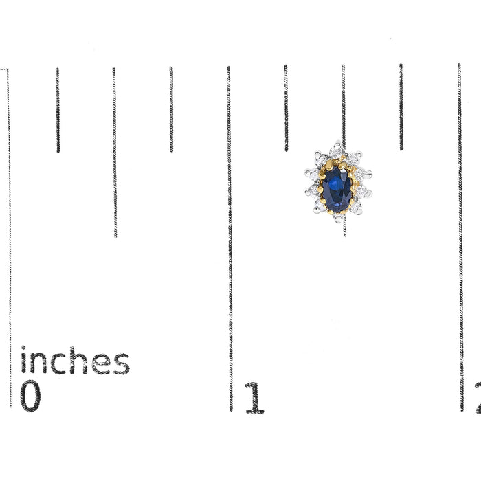 Aretes de botón de halo de sol radiante con diamantes y zafiro azul de 1/4 ct. p.t. en oro amarillo de 14K, foto 5