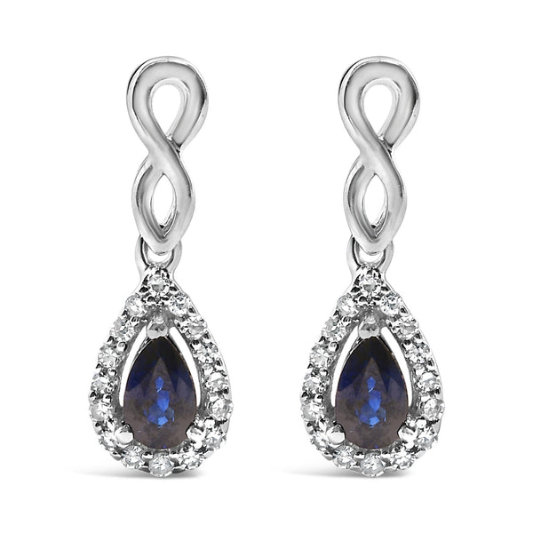 1/7 Ct. T.W. Pear-Cut Blue Sapphire and Diamond Infinity Drop and Dangle Earrings in 10K White Gold, photo 1