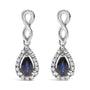 Aretes colgantes de infinito con zafiro azul de talla pera y diamantes de 1/7 ct. p.t. en oro blanco de 10K, foto 1