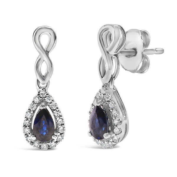 1/7 Ct. T.W. Pear-Cut Blue Sapphire and Diamond Infinity Drop and Dangle Earrings in 10K White Gold, photo 2