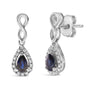 Aretes colgantes de infinito con zafiro azul de talla pera y diamantes de 1/7 ct. p.t. en oro blanco de 10K, foto 2
