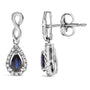 Aretes colgantes de infinito con zafiro azul de talla pera y diamantes de 1/7 ct. p.t. en oro blanco de 10K, foto 4