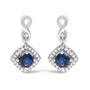 Blue Sapphire and Diamond Halo Cushion-Shaped Drop Earrings in 10K White Gold, photo 1
