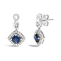 Blue Sapphire and Diamond Halo Cushion-Shaped Drop Earrings in 10K White Gold, photo 2