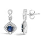 Blue Sapphire and Diamond Halo Cushion-Shaped Drop Earrings in 10K White Gold, photo 4