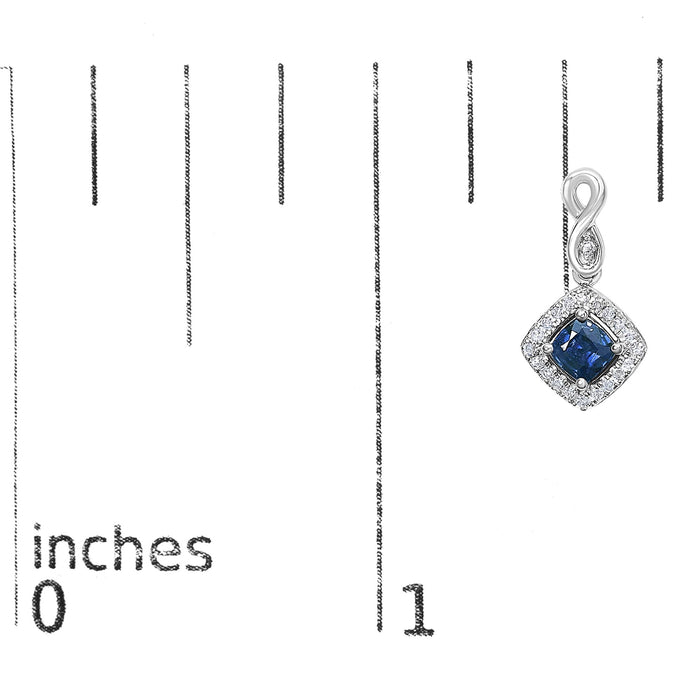 Blue Sapphire and Diamond Halo Cushion-Shaped Drop Earrings in 10K White Gold, photo 5