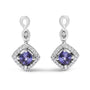 Blue Purple Tanzanite and Diamond Halo Cushion-Shaped Drop Earrings in 10K White Gold, photo 1