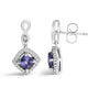 Blue Purple Tanzanite and Diamond Halo Cushion-Shaped Drop Earrings in 10K White Gold, photo 4