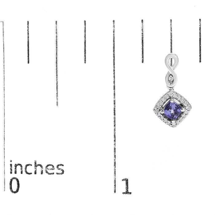 Blue Purple Tanzanite and Diamond Halo Cushion-Shaped Drop Earrings in 10K White Gold, photo 5