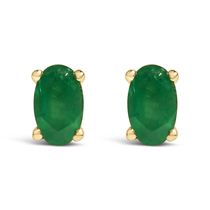 Aretes de botón con gema y piedra natal talla ovalada de 5x3 mm en oro de 14K, foto 1