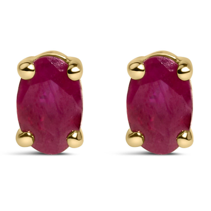 Aretes de botón con gema y piedra natal talla ovalada de 5x3 mm en oro de 14K, foto 3