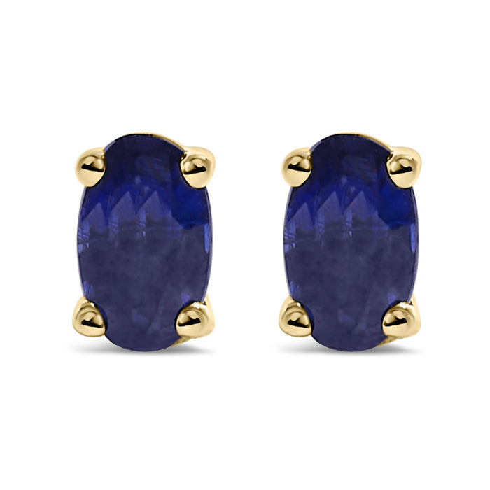 Aretes de botón con gema y piedra natal talla ovalada de 5x3 mm en oro de 14K, foto 2