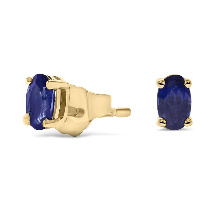 Aretes de botón con gema y piedra natal talla ovalada de 5x3 mm en oro de 14K, foto 6