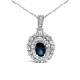 Collar con colgante de halo con zafiro azul ovalado y diamantes de 3/4 ct. p.t. en oro blanco de 14K, foto 2