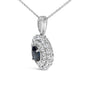 Collar con colgante de halo con zafiro azul ovalado y diamantes de 3/4 ct. p.t. en oro blanco de 14K, foto 4