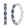 Aretes de aro alternos con zafiro azul ovalado de 4x3 mm y diamantes de 1/4 ct. p.t. en oro blanco de 14K, foto 1