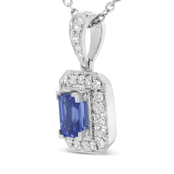 1/4 Ct. T.W. Round Diamond and 6x4mm Purple Tanzanite Halo Pendant Necklace in 18K White Gold, photo 2