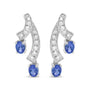 Aretes de botón de doble gota con tanzanita azul natural de 4x3mm y diamantes de 1/5 ct. p.t. en oro blanco de 14K, color H-I, claridad VS1-VS2, foto 1