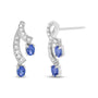 Aretes de botón de doble gota con tanzanita azul natural de 4x3mm y diamantes de 1/5 ct. p.t. en oro blanco de 14K, color H-I, claridad VS1-VS2, foto 5