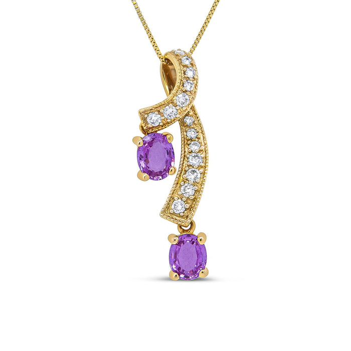 1/5 Ct. T.W. 6x4mm Oval Pink Sapphire and Round Diamond Pendant Necklace in 14K Yellow Gold, photo 1