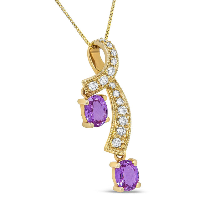 1/5 Ct. T.W. 6x4mm Oval Pink Sapphire and Round Diamond Pendant Necklace in 14K Yellow Gold, photo 4