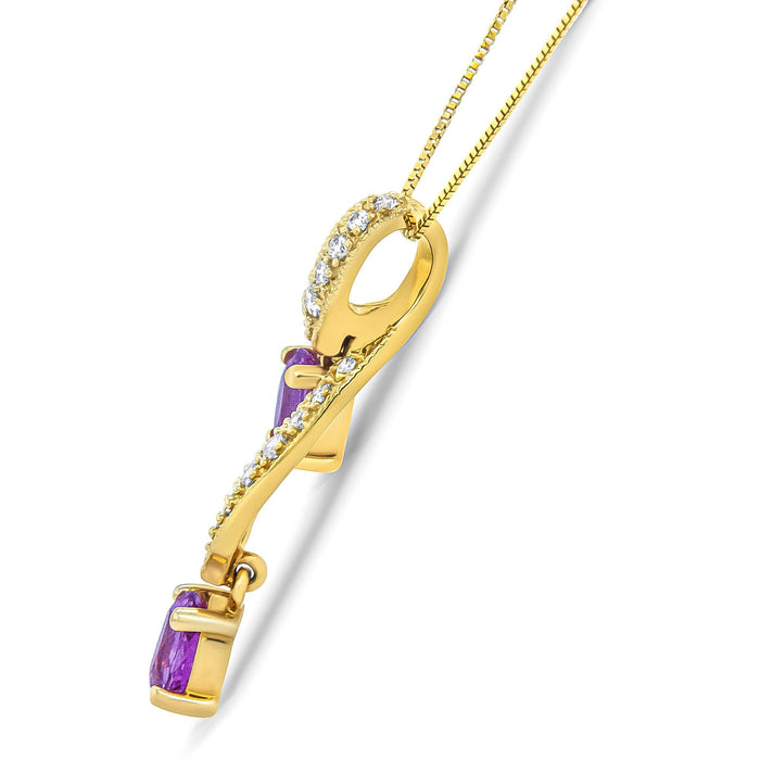 1/5 Ct. T.W. 6x4mm Oval Pink Sapphire and Round Diamond Pendant Necklace in 14K Yellow Gold, photo 5