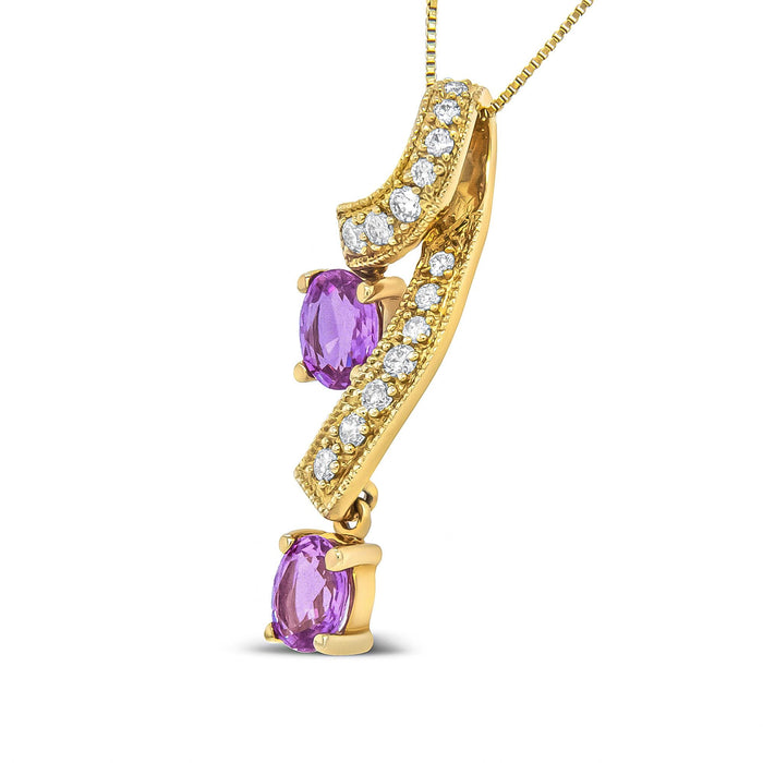 1/5 Ct. T.W. 6x4mm Oval Pink Sapphire and Round Diamond Pendant Necklace in 14K Yellow Gold, photo 6
