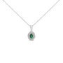 Collar con colgante de halo con esmeralda verde ovalada de 6x4 mm y diamantes en oro blanco de 14K, foto 1