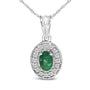 Collar con colgante de halo con esmeralda verde ovalada de 6x4 mm y diamantes en oro blanco de 14K, foto 2