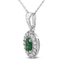 Collar con colgante de halo con esmeralda verde ovalada de 6x4 mm y diamantes en oro blanco de 14K, foto 4