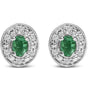 1/10 Ct. T.W. Oval Green Emerald and Diamond Halo Stud Earrings in 14K White Gold, photo 1