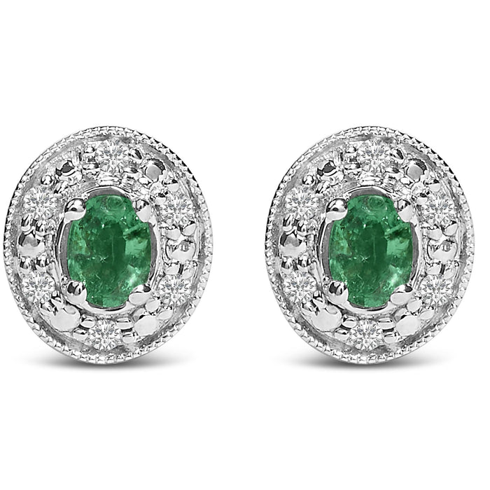 1/10 Ct. T.W. Oval Green Emerald and Diamond Halo Stud Earrings in 14K White Gold, photo 1