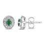 1/10 Ct. T.W. Oval Green Emerald and Diamond Halo Stud Earrings in 14K White Gold, photo 4