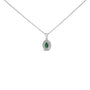 Collar con colgante de halo con esmeralda verde ovalada y diamantes en oro blanco de 14K, foto 1