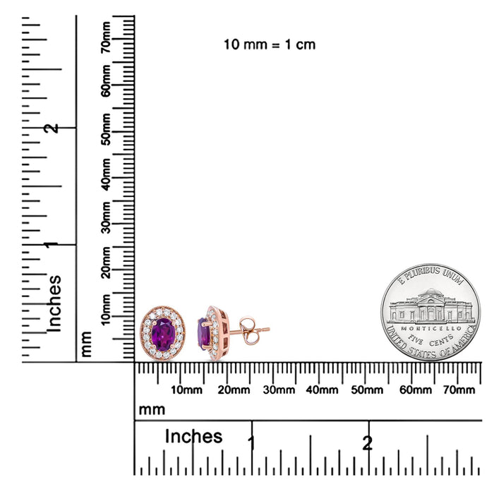 3/8 Ct. T.W. 7x5mm Oval-Cut Garnet and Round Diamond Halo Stud Earrings in 14K Rose Gold, photo 6