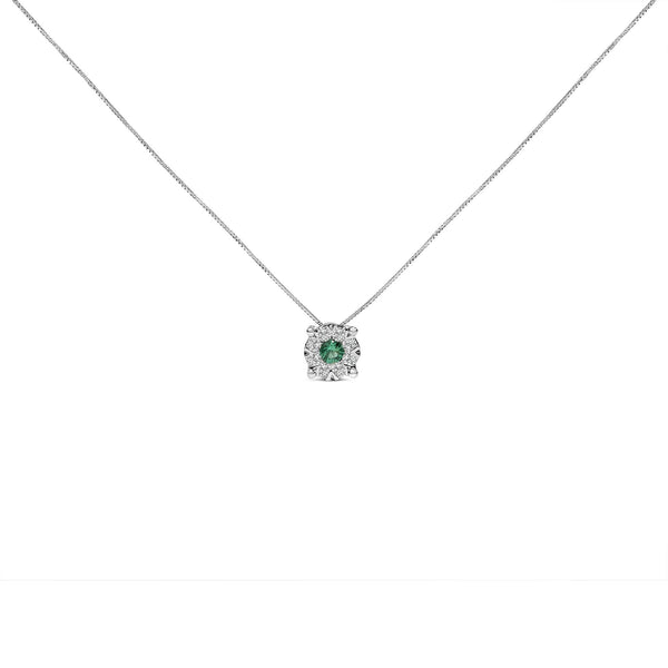 1/3 Ct. T.W. 3.8mm Green Emerald and Diamond Composite Halo Pendant Necklace in 14K White Gold, photo 2