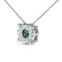 Collar con colgante de halo en racimo con esmeralda verde de 3.8 mm y diamantes de 1/3 ct. p.t. en oro blanco de 14K, foto 4