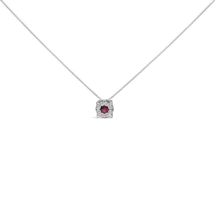1/3 Ct. T.W. Red Ruby and Diamond Halo Pendant Necklace in 14K White Gold, photo 1