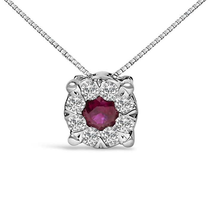 1/3 Ct. T.W. Red Ruby and Diamond Halo Pendant Necklace in 14K White Gold, photo 2