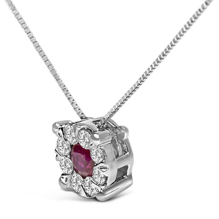 1/3 Ct. T.W. Red Ruby and Diamond Halo Pendant Necklace in 14K White Gold, photo 4