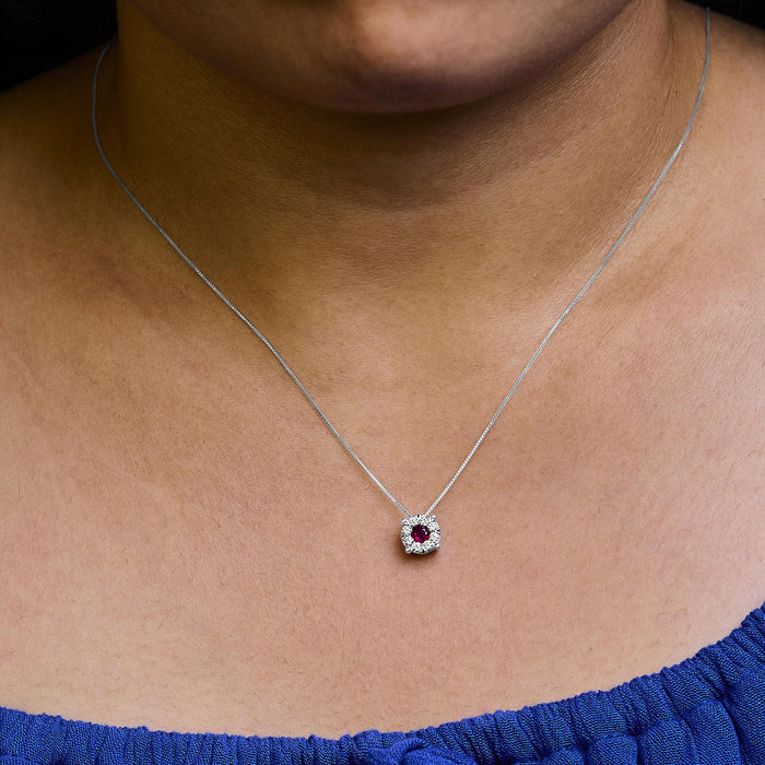 1/3 Ct. T.W. Red Ruby and Diamond Halo Pendant Necklace in 14K White Gold, photo 3