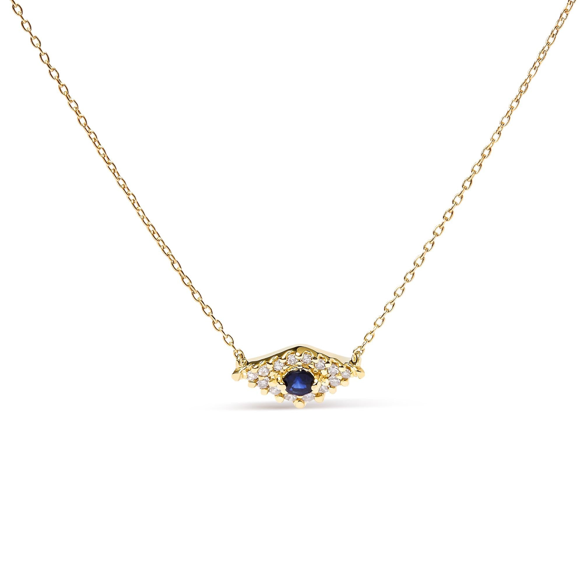 Collar con colgante de mal de ojo con zafiro azul y detalle de diamante en oro amarillo de 10K, foto 1