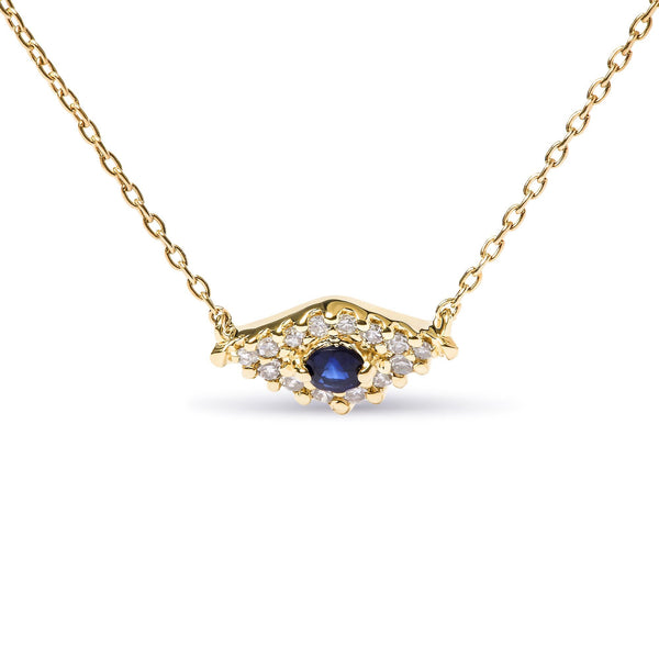 Blue Sapphire and Diamond Accented Evil Eye Pendant Necklace in 10K Yellow Gold, photo 2