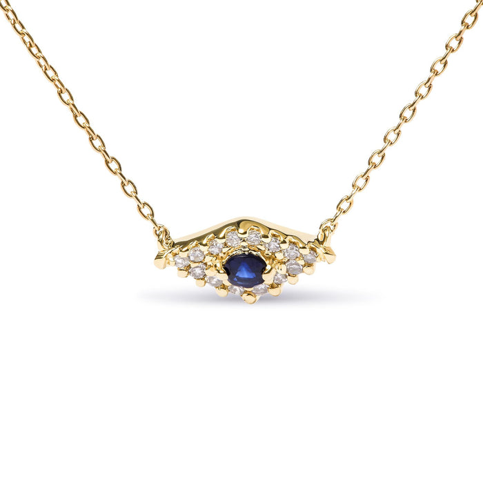 Collar con colgante de mal de ojo con zafiro azul y detalle de diamante en oro amarillo de 10K, foto 2
