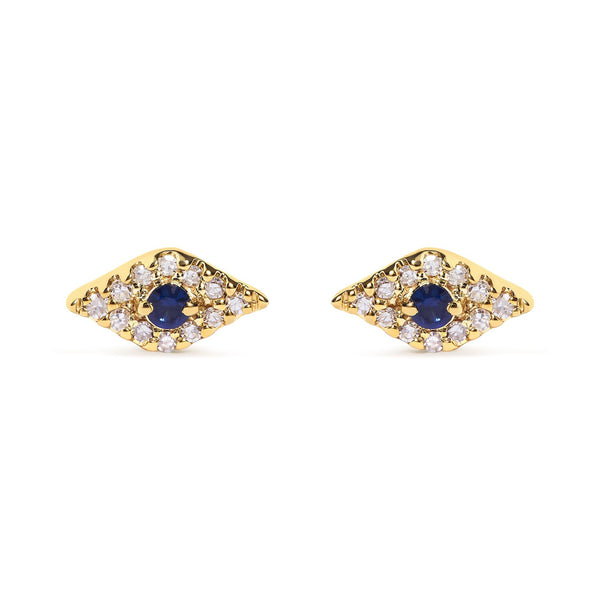 Blue Sapphire and Diamond Accent Evil Eye Stud Earrings in 10K Yellow Gold, photo 1