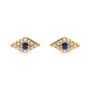 Aretes de botón de mal de ojo con zafiro azul y detalles de diamante en oro amarillo de 10K, foto 1